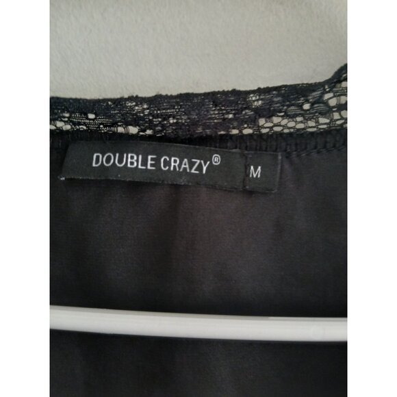 Double Crazy Womens M Black Satin Crop‎ Top Long Sleeve Tie Front  Blouse Party - Picture 4 of 6